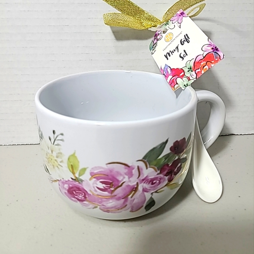 Huntington Home Mug Gift Set Roses Coffee Mug with Spoon
